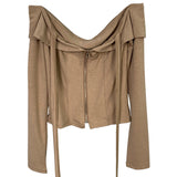 Autumn New Pure Desire To Tie Low Chest Tight Shoulder Dress Korean Short-Sleeved Open Shirt T-Shirts