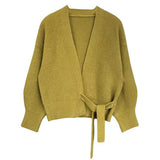 French Retro V Tie Loose Outer Knitted Cardigan Design Sweater Coat Femininity
