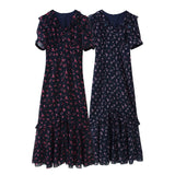 Summer New Buckle Lotus Leaf Side Print Chiffon Fork Dress Dress