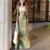 Vintage Tie Dye Sex Hanging Dress Women Summer Seaside Holiday Dress Temperament Waist Thin A-Word Dress