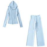 Relaxing Deheder Red Sports Set Long Sleeved Hooded Zippered Coat Lazy Loose Drawn Legs