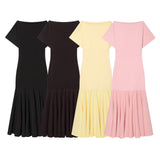 Spring New Boat Type Short Sleeve Splicing Dress 2335161