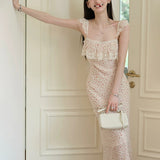 2026 Summer Wearing French Lace Splicing Broken Flowers Hanging Dress Seaside Holiday Style Dress