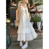 Sweet Age-Down White Sling Dress Women's Summer Holiday Small Loose Cake Long Skirt