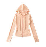 Hooded Yoga Zipper Coat Women 2026 Spring And Autumn New Solid Dress + Rope Straight Trousers Set