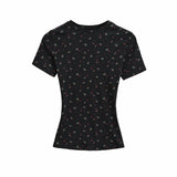 Kardashian Floral Round Neck Tight Short-Sleeved T-Shirt 2026 Summer New Slimming Waist Straight Shoulder Coat