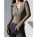 Vintage Slime V-Neck Buckle Bottom Shirt Tunic Women Feel Waist Slimming Inside Cloth