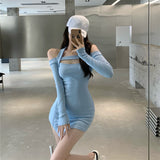 The Bottom Skirt Spring And Autumn New Sexy Hot Girl Hanging Neck Shoulder-To-Shoulder Bag Hip Short Skirt Female Joint Skirt