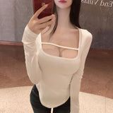 Design-Sensitive Line Bottoming Shirt Curve Close Waist Tight Body Thin Collar Top South Korea's New Autumn Chest Long Sleeve