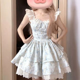 (Original T-Flower) Broken Flower Dress Women's Summer New Little Flying Sleeve Fairy Princess Dress
