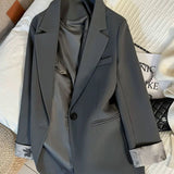 High-Level Design Sense Gray Suit Jacket Women's Spring And Autumn New National Style Printing Casual Temperament Suit