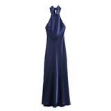 Autumn New Hanging Neck Silk Silk Texture Feel Bare Back Dress 8739331