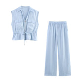 Summer New Sleeveless Top 1971140 Elastic Waist Wide Leg Trousers 19711040