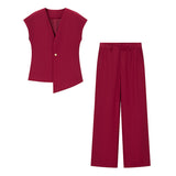 Summer New V-Neck Asymmetric Vest Simple Jump Trouser Suit