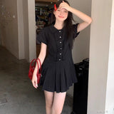 (With Lining) College Wind Shirt Dress Women Summer Waist Small Design Collar Bubble Sleeves Short