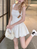 White Sling Dress Fairy Summer Sweet Hot Girl Temperament Dress Waist High Sense Small Fluffy Short Skirt
