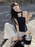 Vintage Chimbo Tat-Meared Waistcoat Women's Summer Niche Lotus Leaf Side-Slit Short Small Blouse