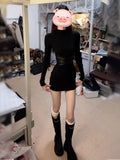 French Black High-Collar Bottom With A Dress Dress Woman 2025 Autumn And Winter Temperament Slim Pocket-Butty Skirt