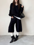 Lazy Fashion Knitted Suit Women's Autumn And Winter New Loose Thin V-Neck Blouse Casual Trousers Set