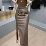 PU Leather Skirt Bag Hip Skirt Half Dress Dress In The Autumn 2025 New Women's Dress A-Shaped Skirt Autumn And Winter Skirt