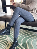 Threaded Knitted Bottom Pants Women Wear 2025 Autumn And Winter 2025 New High-Rise Thin Hips Plus Nine Points Thicker Warm Pants