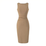One-×Ö Collar Folded Vest Dress Femininity Elasticity Slime Sleeveless And Sleeveless Long Dress