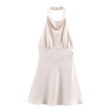 Autumn New Silk Stise-Sensitive Hanging Neck Short Dress 9106331