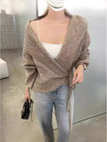 Korean Languid Hooded Knitted Cardigan Women's Autumn And Winter Short Warm Soft Glutinous Side With Loose Bat Sleeve Sweater