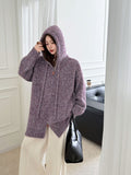 Vintage Zipper Hooded Sweater Coat Women's Autumn And Winter New Loose Lazy Slack Feeling Warm Thick Knitted Open Shirt