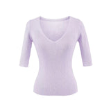 Pure Lust Wind Sexy V-Neck Slim Thin Five-Sleeved Knitted Shirt Girls Summer Solid Color Repair Inside The Bottom Top