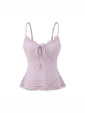 Sweet Babes V-Neck Lace Spliced Sling Vest Women's Summer Lace Pick-Up Waists Are Skinny Sexy And Pure Desire Tops