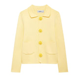 Spring New Beaded Buckle Trim Flat Needle Collar Jacket 4192033