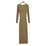 Pure Hot Babes Temperament Square Long Sleeve Knitted Dress Women Autumn Waists Thin Bottoms And Hips Long Skirt
