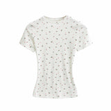 Kardashian Floral Round Neck Tight Short-Sleeved T-Shirt 2026 Summer New Slimming Waist Straight Shoulder Coat
