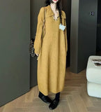 Autumn And Winter Languid Retro Knitted Dress Woman 2025 New Long Fashion Loose Fat Mm Large Size Sweater Dress