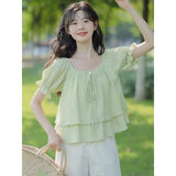 Small Fresh Summer Blisters Bubble Short-Sleeved Shirt Women's Summer Small Design Sense Of Small French Chic Doll Shirt Top