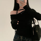 South Korea's New Autumn French Retro Design Pure Lusty Shoulder Temperament Thin With Long-Sleeved T-Shirt Girl