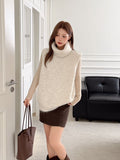 High-Necked Sweater Vest Women Autumn And Winter Lazy Wind Loose Wearing Sleeveless Shoulder Folding Knitting Top
