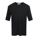 Summer Slim Slim Slim Slim Sleeve Top Woman New Sexy Round Neck Five-Sleeved T-Shirt Woman