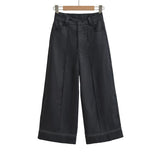 Linen Broad Leg Pants Women 2026 Summer New Retro Style High-Waist Pocket Loose Straight Slacks