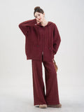 Fashion Loose Hooded Knitted Cardigan Dress Casual Straight Broad Leg Pants To Keep Warm Two Sets Of Women