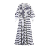 BSK&TRAF Women's Summer 2026 New Commuting Style With Belt Striped Mn Flavia Dress 5029252