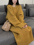 French Languid Round-Neck Knitted Dress Women's Autumn And Winter Loose Design Sense Thin Temperament Long Sweater Skirt