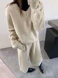 Lazy Fashion Knitted Suit Women's Autumn And Winter New Loose Thin V-Neck Blouse Casual Trousers Set