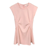Early Autumn New Temperament Round Neck Folding Body Folds Casual Solid Slime Short-Sleeved High-Waisted Dress