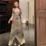 Vintage Tie Dye Sex Hanging Dress Women Summer Seaside Holiday Dress Temperament Waist Thin A-Word Dress