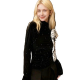 French Wave Point Long-Sleeved T-Shirt Women's Autumn Half-High Collar With Bottom Shirt Tying Temperament