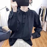 2025 Spring Lotus Leaf Collar Long-Sleeved Shirt Women's Fashion Age-Old Blouse Spring And Summer New Loose Bottoming Women