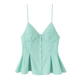6013-2025 New Women's Dress V-Neck Buckle Solid-Colored Folded Slings Top Women's Style