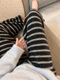 Lazy Wind Hit The Striped Knitted Broad Leg Pants Women Autumn And Winter New Design Shiny Casual Straight Trousers